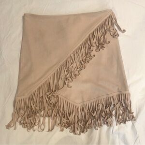 1. STATE Faux Suede Beige Fringe Mini Skirt XS A Line